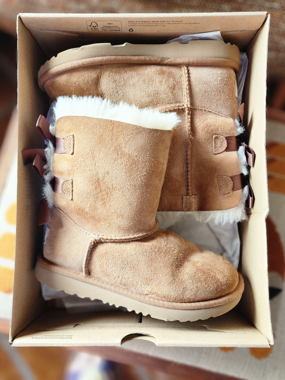 NIB UGG Kids K Bailey Bow II Boot Chestnut Size 1 Little Kids 1017394K